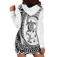 Hawaiian Turtle and Shark Hoodie Dress Kakau Tribal with Polynesian Pattern White Color