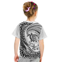 Hawaiian Turtle and Shark Kid T Shirt Kakau Tribal with Polynesian Pattern White Color