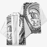 Hawaiian Turtle and Shark Kimono Kakau Tribal with Polynesian Pattern White Color
