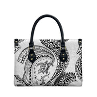 Hawaiian Turtle and Shark Leather Bag Kakau Tribal with Polynesian Pattern White Color