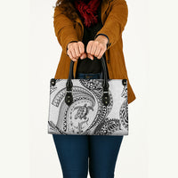 Hawaiian Turtle and Shark Leather Bag Kakau Tribal with Polynesian Pattern White Color