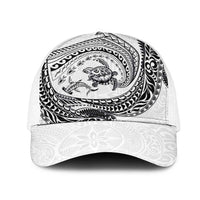 Hawaiian Turtle and Shark Mesh Trucker Cap Kakau Tribal with Polynesian Pattern White Color