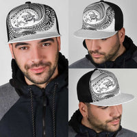 Hawaiian Turtle and Shark Mesh Trucker Cap Kakau Tribal with Polynesian Pattern White Color