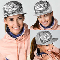 Hawaiian Turtle and Shark Mesh Trucker Cap Kakau Tribal with Polynesian Pattern White Color