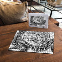 Hawaiian Turtle and Shark Puzzle Kakau Tribal with Polynesian Pattern White Color