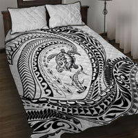 Hawaiian Turtle and Shark Quilt Bed Set Kakau Tribal with Polynesian Pattern White Color