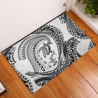Hawaiian Turtle and Shark Rubber Doormat Kakau Tribal with Polynesian Pattern White Color