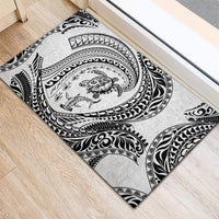 Hawaiian Turtle and Shark Rubber Doormat Kakau Tribal with Polynesian Pattern White Color