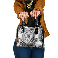 Hawaiian Turtle and Shark Shoulder Handbag Kakau Tribal with Polynesian Pattern White Color
