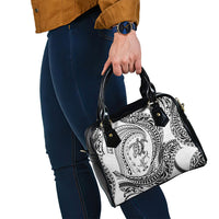 Hawaiian Turtle and Shark Shoulder Handbag Kakau Tribal with Polynesian Pattern White Color