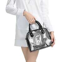 Hawaiian Turtle and Shark Shoulder Handbag Kakau Tribal with Polynesian Pattern White Color