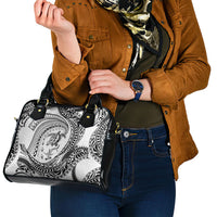Hawaiian Turtle and Shark Shoulder Handbag Kakau Tribal with Polynesian Pattern White Color