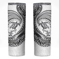 Hawaiian Turtle and Shark Skinny Tumbler Kakau Tribal with Polynesian Pattern White Color
