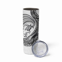 Hawaiian Turtle and Shark Skinny Tumbler Kakau Tribal with Polynesian Pattern White Color