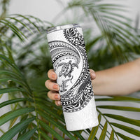 Hawaiian Turtle and Shark Skinny Tumbler Kakau Tribal with Polynesian Pattern White Color