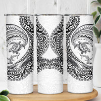 Hawaiian Turtle and Shark Skinny Tumbler Kakau Tribal with Polynesian Pattern White Color