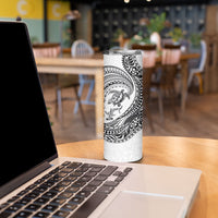 Hawaiian Turtle and Shark Skinny Tumbler Kakau Tribal with Polynesian Pattern White Color