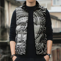 Hawaiian Turtle and Shark Sleeveless Puffer Jacket Kakau Tribal with Polynesian Pattern White Color