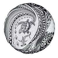Hawaiian Turtle and Shark Spare Tire Cover Kakau Tribal with Polynesian Pattern White Color
