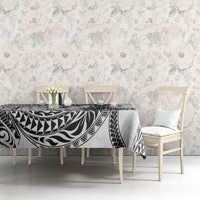 Hawaiian Turtle and Shark Tablecloth Kakau Tribal with Polynesian Pattern White Color