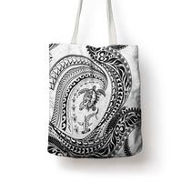 Hawaiian Turtle and Shark Tote Bag Kakau Tribal with Polynesian Pattern White Color