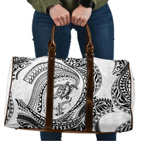Hawaiian Turtle and Shark Travel Bag Kakau Tribal with Polynesian Pattern White Color