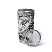 Hawaiian Turtle and Shark Tumbler Cup Kakau Tribal with Polynesian Pattern White Color