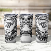 Hawaiian Turtle and Shark Tumbler Cup Kakau Tribal with Polynesian Pattern White Color