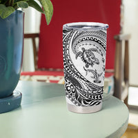 Hawaiian Turtle and Shark Tumbler Cup Kakau Tribal with Polynesian Pattern White Color