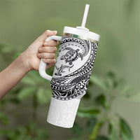 Hawaiian Turtle and Shark Tumbler With Handle Kakau Tribal with Polynesian Pattern White Color