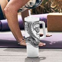 Hawaiian Turtle and Shark Tumbler With Handle Kakau Tribal with Polynesian Pattern White Color