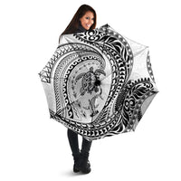 Hawaiian Turtle and Shark Umbrella Kakau Tribal with Polynesian Pattern White Color
