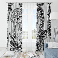 Hawaiian Turtle and Shark Window Curtain Kakau Tribal with Polynesian Pattern White Color