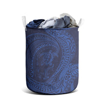 Hawaiian Turtle and Shark Laundry Basket Kakau Tribal with Polynesian Pattern Blue Color