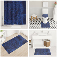 Hawaiian Turtle and Shark Bathroom Set Kakau Tribal with Polynesian Pattern Blue Color