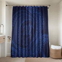 Hawaiian Turtle and Shark Bathroom Set Kakau Tribal with Polynesian Pattern Blue Color