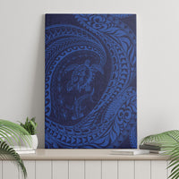 Hawaiian Turtle and Shark Canvas Wall Art Kakau Tribal with Polynesian Pattern Blue Color