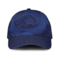 Hawaiian Turtle and Shark Classic Cap Kakau Tribal with Polynesian Pattern Blue Color