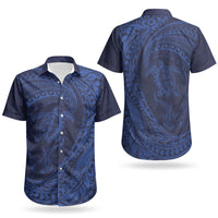 Hawaiian Turtle and Shark Couples Matching Off Shoulder Maxi Dress and Hawaiian Shirt Kakau Tribal with Polynesian Pattern Blue Color