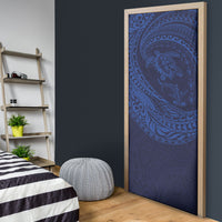 Hawaiian Turtle and Shark Door Cover Kakau Tribal with Polynesian Pattern Blue Color