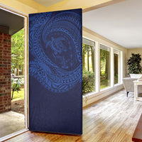 Hawaiian Turtle and Shark Door Cover Kakau Tribal with Polynesian Pattern Blue Color