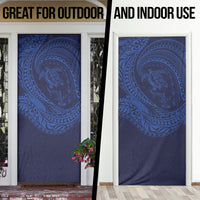 Hawaiian Turtle and Shark Door Cover Kakau Tribal with Polynesian Pattern Blue Color
