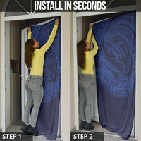Hawaiian Turtle and Shark Door Cover Kakau Tribal with Polynesian Pattern Blue Color