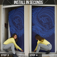 Hawaiian Turtle and Shark Door Cover Kakau Tribal with Polynesian Pattern Blue Color