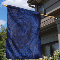 Hawaiian Turtle and Shark Garden Flag Kakau Tribal with Polynesian Pattern Blue Color