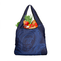 Hawaiian Turtle and Shark Grocery Bag Kakau Tribal with Polynesian Pattern Blue Color