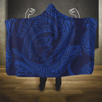 Hawaiian Turtle and Shark Hooded Blanket Kakau Tribal with Polynesian Pattern Blue Color