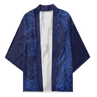 Hawaiian Turtle and Shark Kimono Kakau Tribal with Polynesian Pattern Blue Color