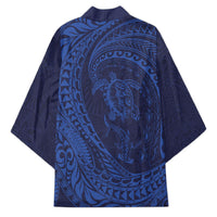Hawaiian Turtle and Shark Kimono Kakau Tribal with Polynesian Pattern Blue Color