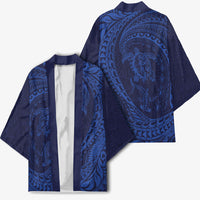 Hawaiian Turtle and Shark Kimono Kakau Tribal with Polynesian Pattern Blue Color